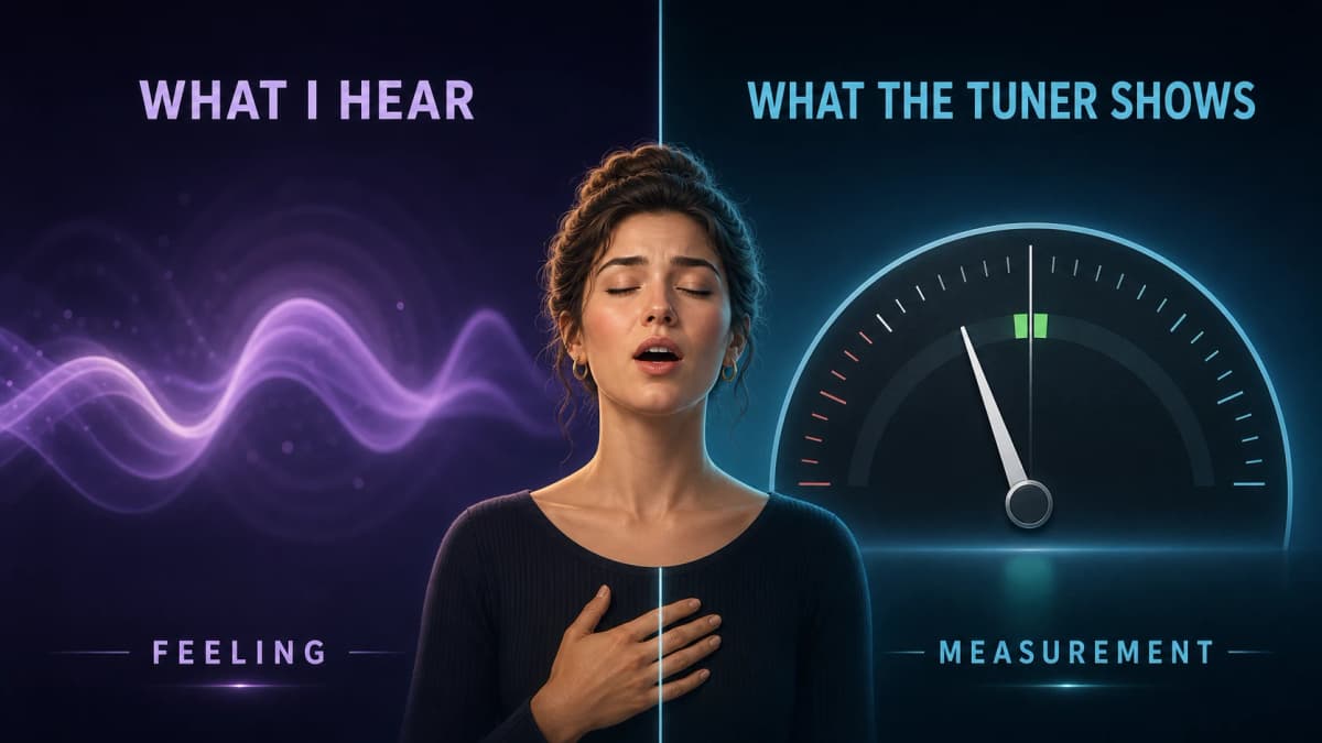 Comparison between what a singer feels they hear and what a tuner objectively measures