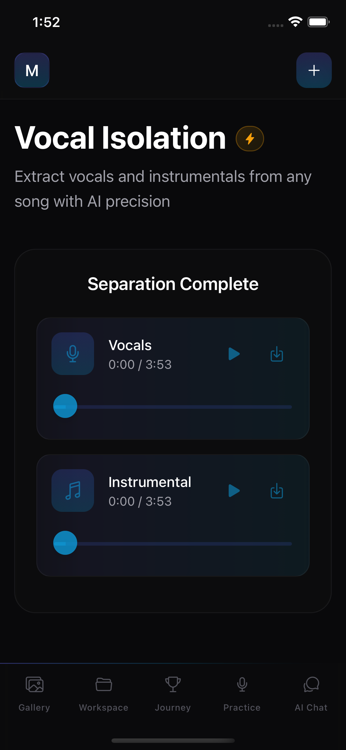 AI Vocal Isolation feature preview