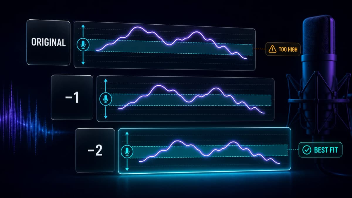 A song waveform shifting higher and lower to fit a singer's comfortable key